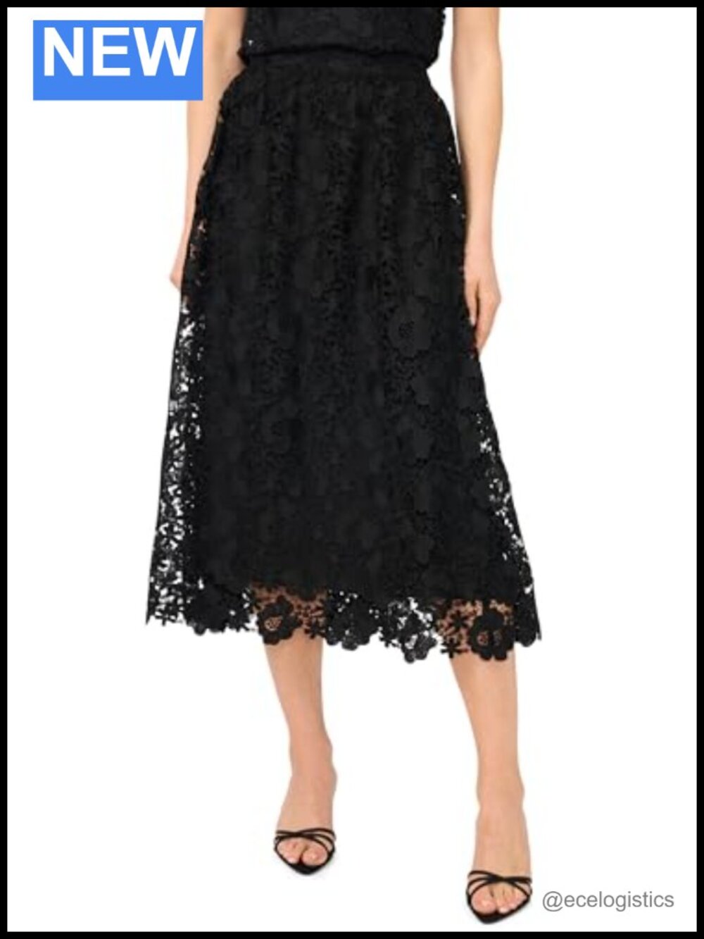 CeCe Midi Lace A-Line Skirt Womens High Rise Zipper